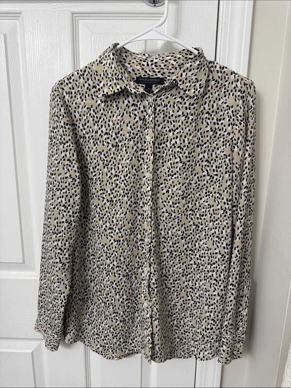 Banana Republic Beige and Black Spot Print Button-Down Blouse
